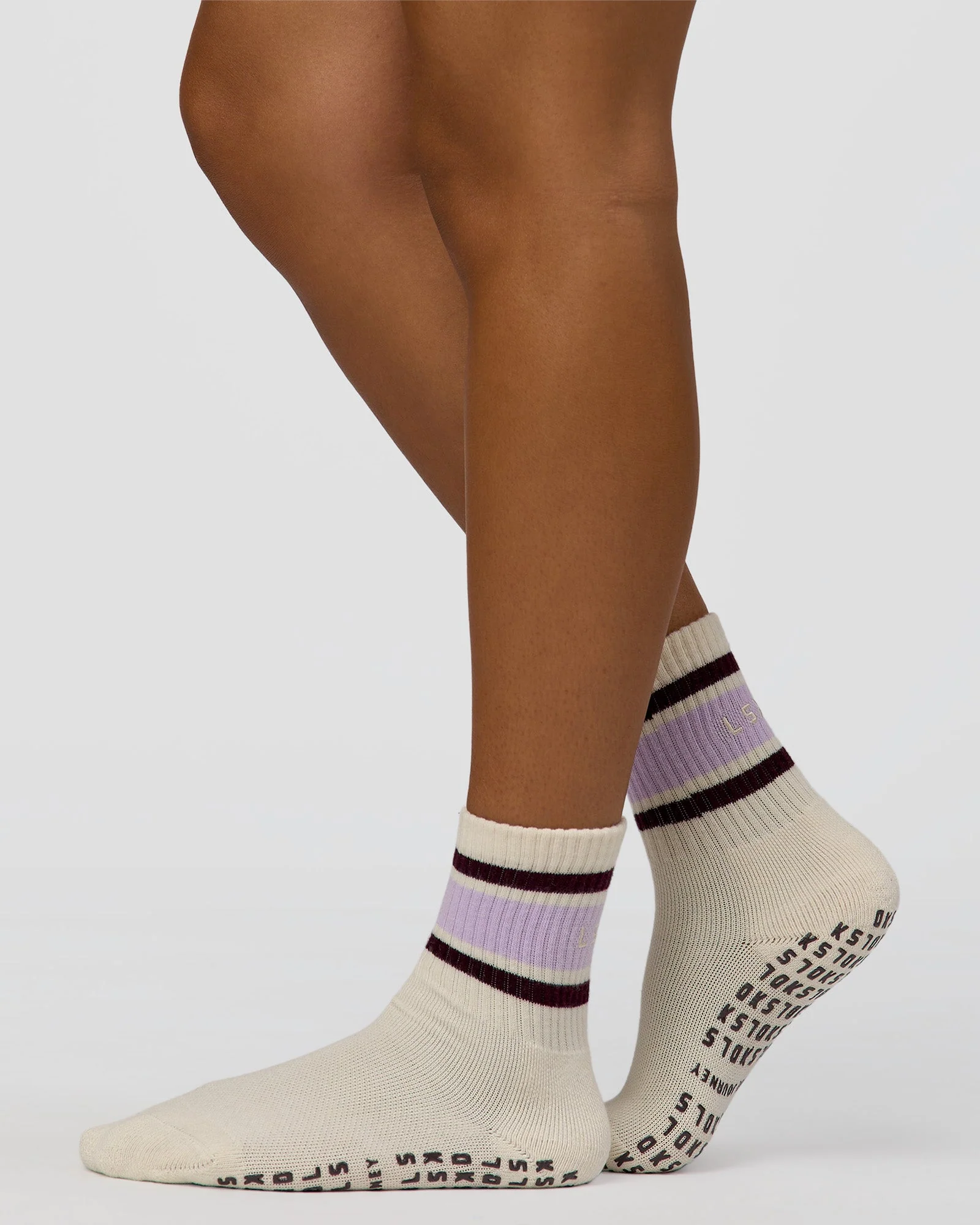 Flow Pilates Grip Socks - Off White-Pale Lilac