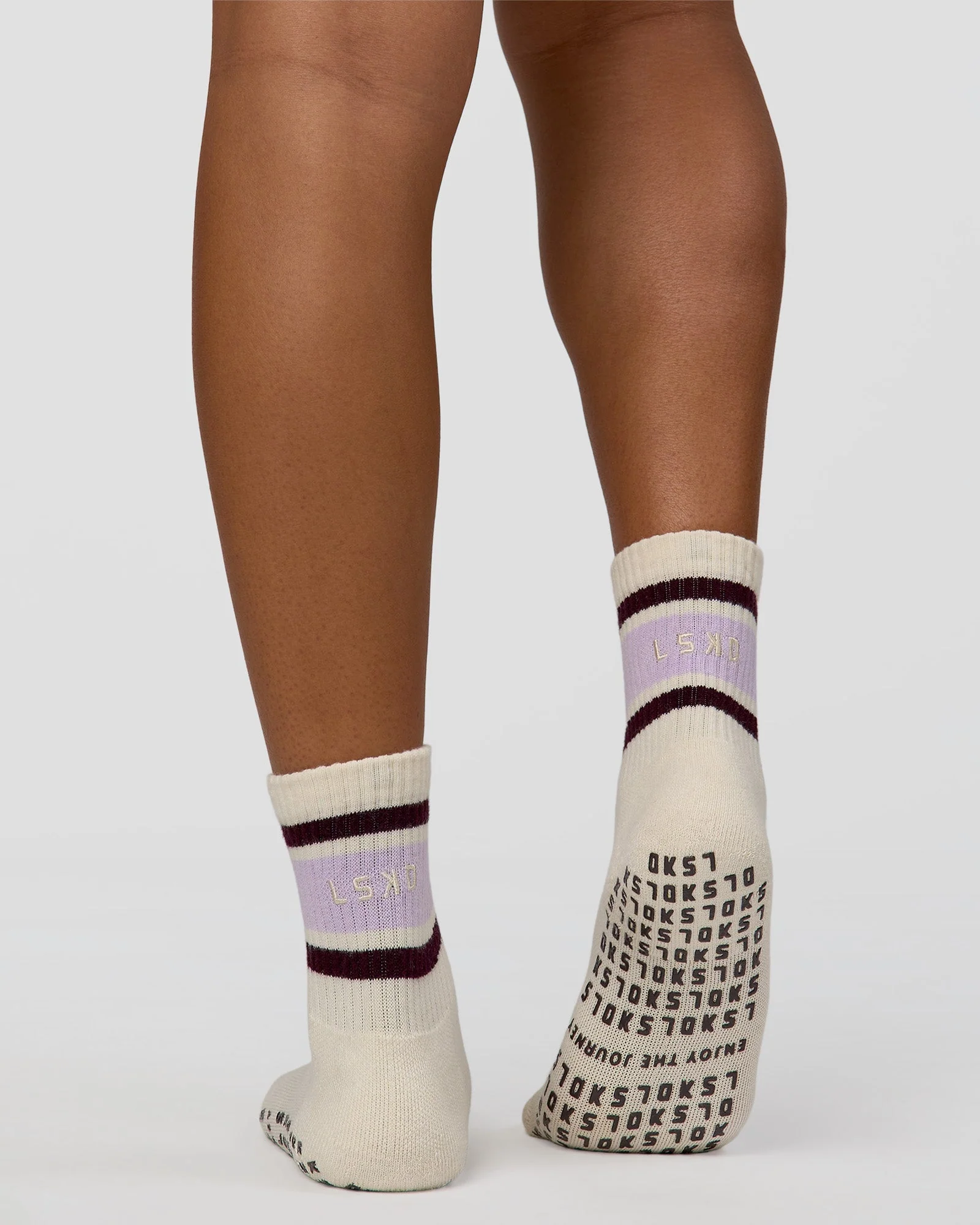 Flow Pilates Grip Socks - Off White-Pale Lilac - Image 2