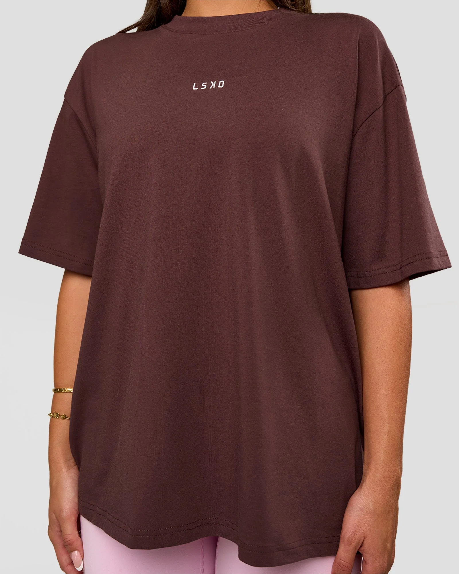 Go-To FLXCotton Oversized Tee - Cocoa Powder-White - Image 4
