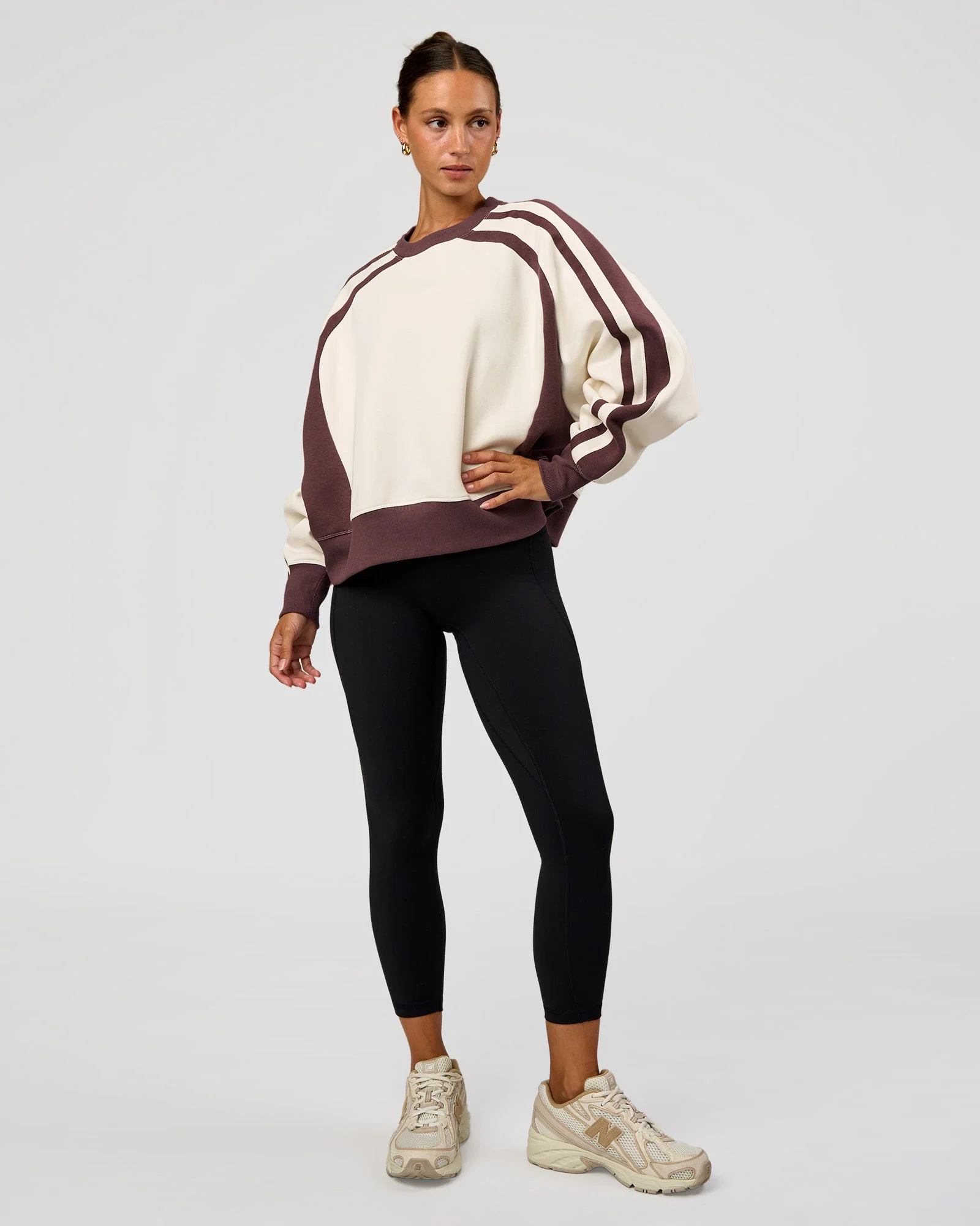 LSKD Fitness Club Oversized Sweater - Off White-Cocoa Powder - Image 3