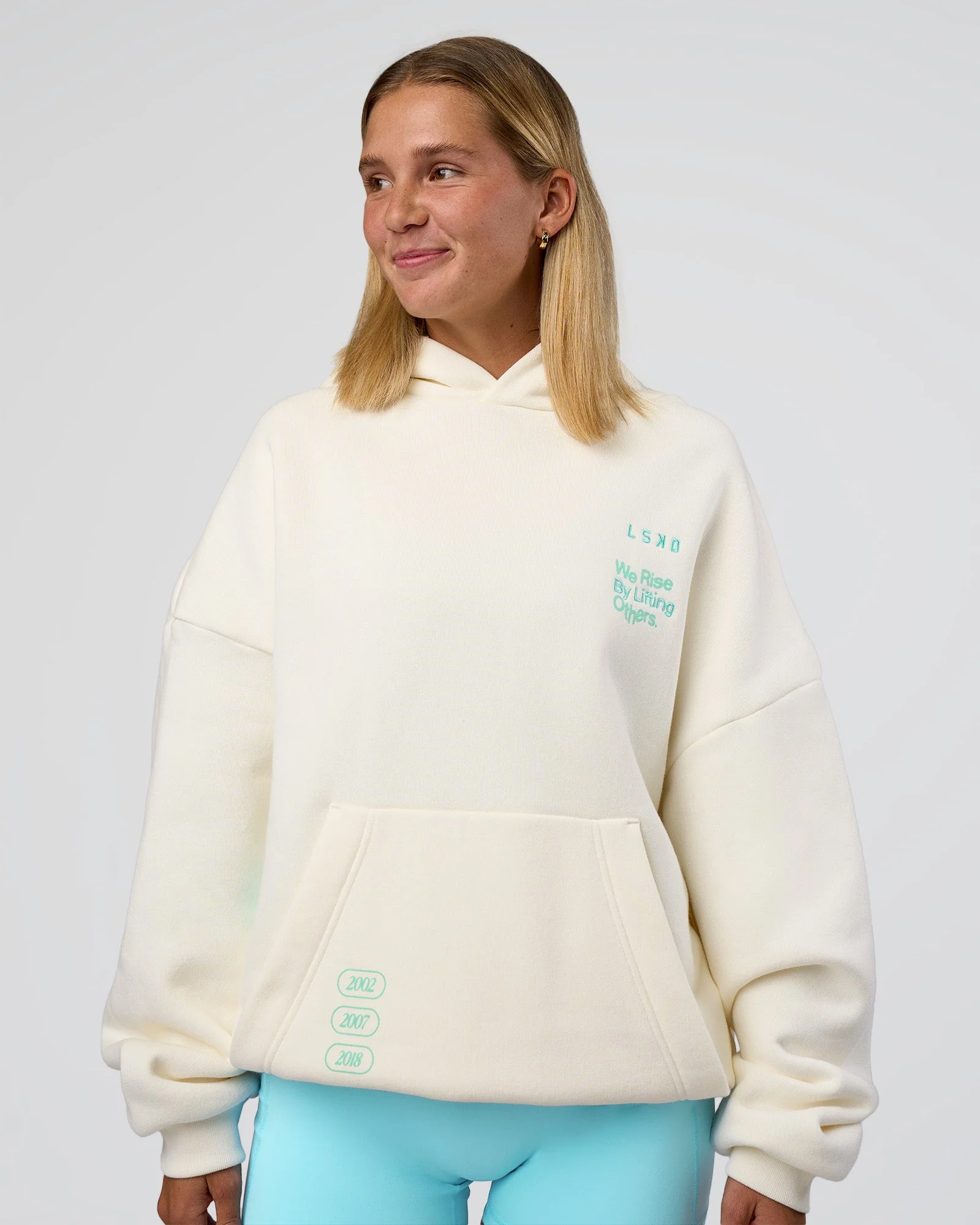 Sticker Unisex Ultra Heavyweight Oversized Hoodie - Off White-Jelly Mint - Image 4