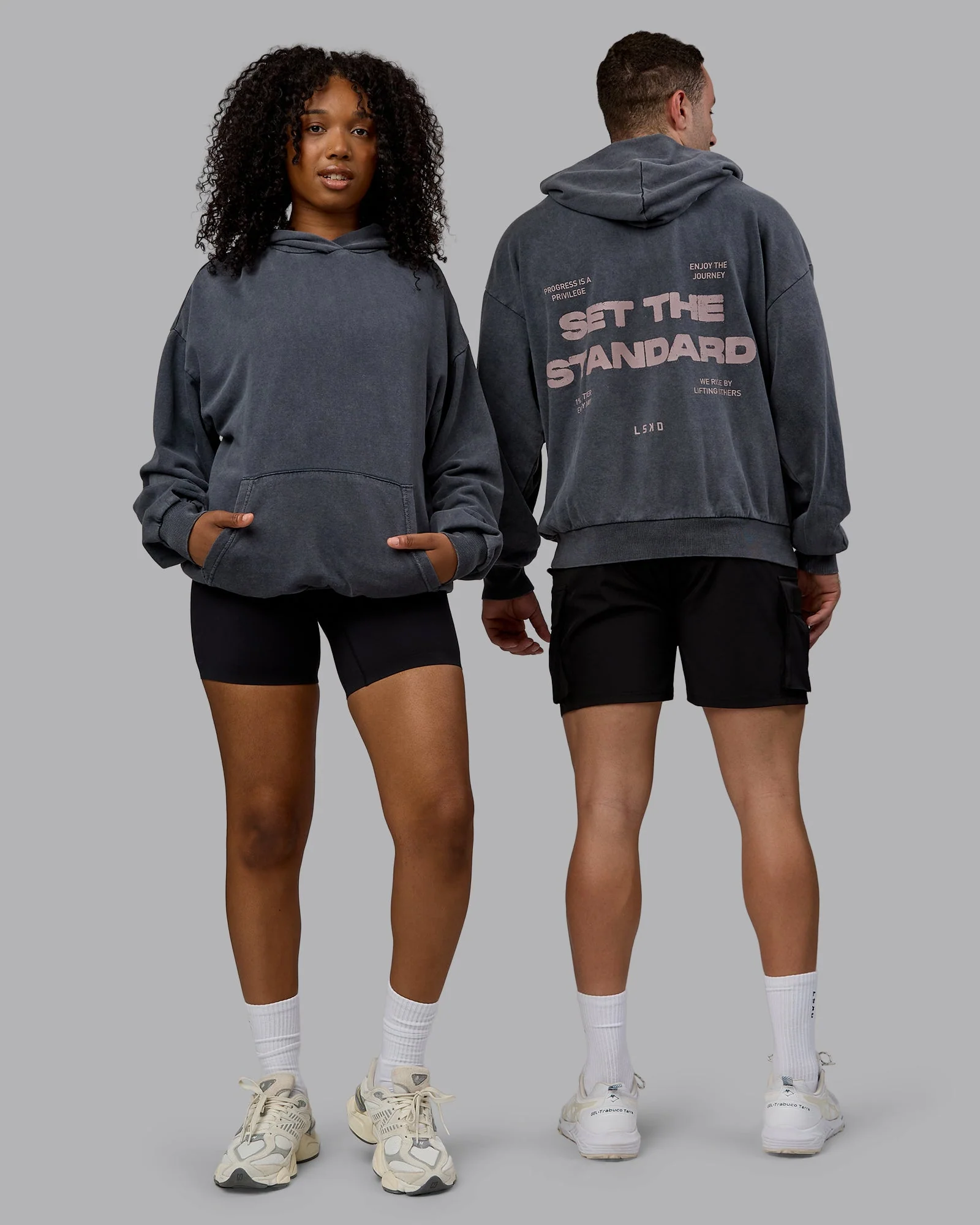 Set the Standard Washed Oversized Hoodie - Black-Greyish Purple